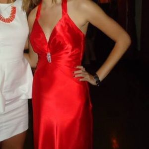 Red floor length prom dress